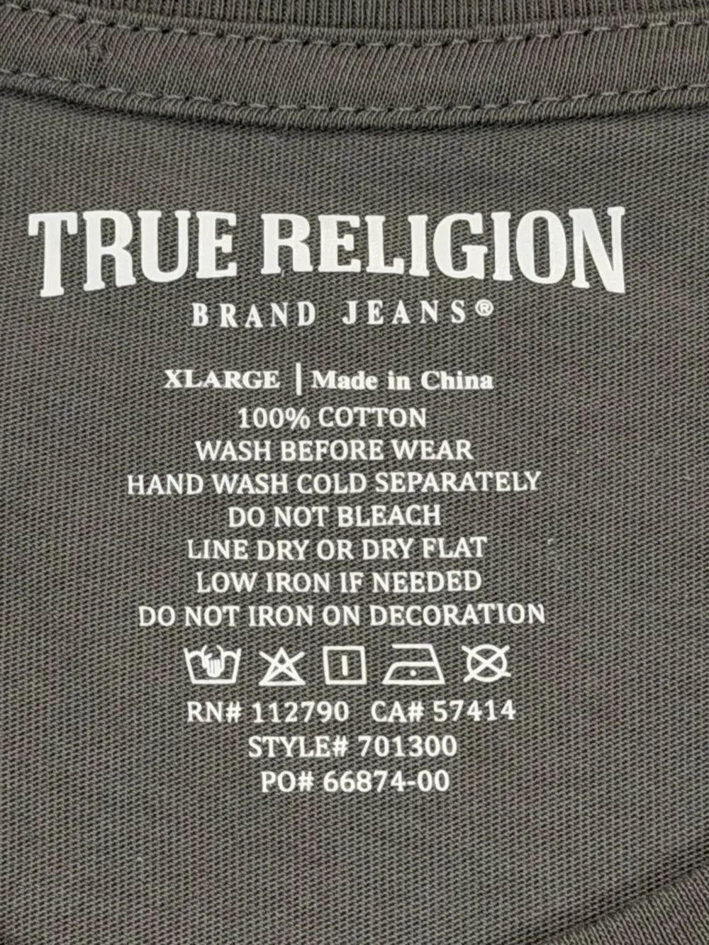 True Religion Studded Buddha Tee T-Shirt Men's XL Charcoal Gray Cotton NWT